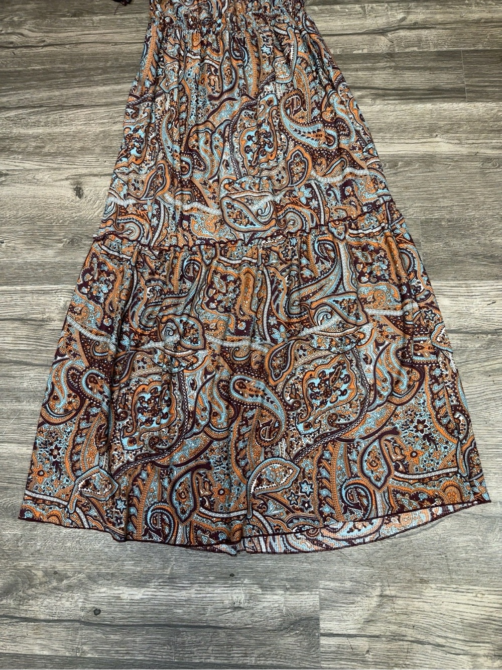 Cato MP Boho Paisley Maxi Dress Brown Blue Orange Stretch - Picture 4 of 7